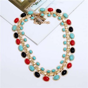 Artificial Turquoise Embellished U.S. Vintage Fashion Women Costume Wholesale Necklace - Multicolor