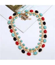 Artificial Turquoise Embellished U.S. Vintage Fashion Women Costume Wholesale Necklace - Multicolor
