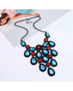 Vintage Gems Cluster Embellished Waterdrops Design High Fashion Women Wholesale Bib Costume Necklace - Multicolor