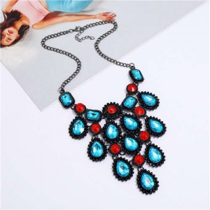 Vintage Gems Cluster Embellished Waterdrops Design High Fashion Women Wholesale Bib Costume Necklace - Multicolor