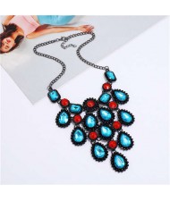 Vintage Gems Cluster Embellished Waterdrops Design High Fashion Women Wholesale Bib Costume Necklace - Multicolor