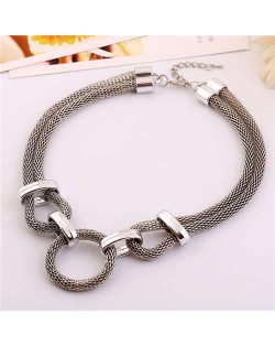 Ring Pendant Bold Thick Chain Western Punk Fashion Wholesale Women Costume Necklace - Silver