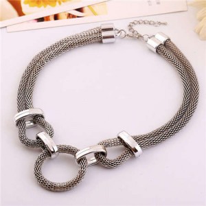 Ring Pendant Bold Thick Chain Western Punk Fashion Wholesale Women Costume Necklace - Silver