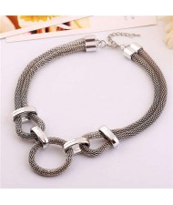 Ring Pendant Bold Thick Chain Western Punk Fashion Wholesale Women Costume Necklace - Silver