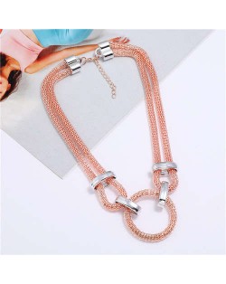 Ring Pendant Bold Thick Chain Western Punk Fashion Wholesale Women Costume Necklace - Rose Gold