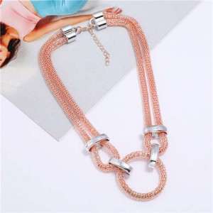 Ring Pendant Bold Thick Chain Western Punk Fashion Wholesale Women Costume Necklace - Rose Gold