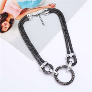 Ring Pendant Bold Thick Chain Western Punk Fashion Wholesale Women Costume Necklace - Black