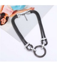 Ring Pendant Bold Thick Chain Western Punk Fashion Wholesale Women Costume Necklace - Black