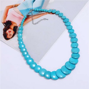 Bohemian Fashion Vintage Design Artificial Turquoise Women Wholesale Costume Necklace - Blue
