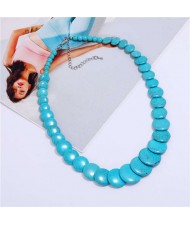 Bohemian Fashion Vintage Design Artificial Turquoise Women Wholesale Costume Necklace - Blue