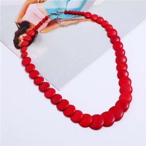 Bohemian Fashion Vintage Design Artificial Turquoise Women Wholesale Costume Necklace - Red