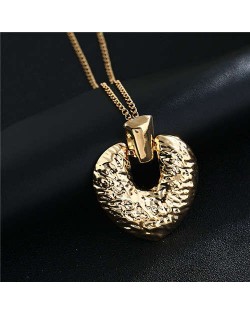 Coarse Texture Vintage Fashion Peach Heart Alloy Women Wholesale Costume Necklace - Golden