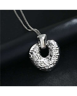 Coarse Texture Vintage Fashion Peach Heart Alloy Women Wholesale Costume Necklace - Silver