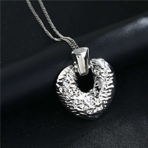 Coarse Texture Vintage Fashion Peach Heart Alloy Women Wholesale Costume Necklace - Silver