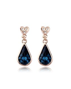 Blue Austrian Crystal Inlaid Water-drop Rose Gold Earrings