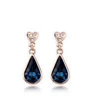 Blue Austrian Crystal Inlaid Water-drop Rose Gold Earrings