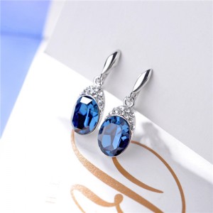 Blue Austrian Crystal Inlaid Water-drop Rose Gold Earrings
