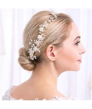 Pearl and Ceramic Flowers Jeweled Bridal Hair Comb/ Barrette