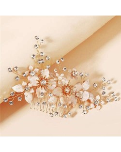 Shining Rhinestone Embellished Elegant Flowers Women Wedding Hair Comb/ Accessories