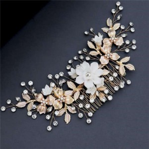 Golden and White Flowers Romantic Fashion Women Bridal Hair Accessories/ Comb