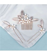 Vintage Floral Pattern Women Wedding Party 3 pcs Hair Pins and Comb Combo