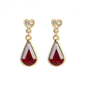 Red Austrian Crystal Inlaid Water-drop Rose Gold Earrings