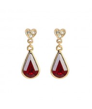 Red Austrian Crystal Inlaid Water-drop Rose Gold Earrings