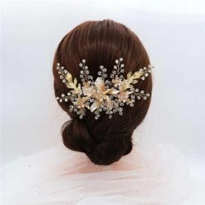 Spring Flowers Glistening Fashion Women Wedding Bridal Hair Accessory - Golden