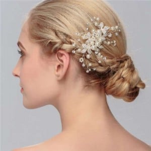 Pearl Decorated Floral Pattern Bridal Women Hair Comb/ Accessories
