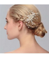Pearl Decorated Floral Pattern Bridal Women Hair Comb/ Accessories