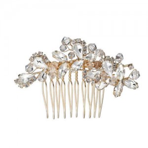 Vintage Style Glistening Crystal Women Wedding Bridal Hair Comb - Golden