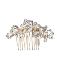 Vintage Style Glistening Crystal Women Wedding Bridal Hair Comb - Golden