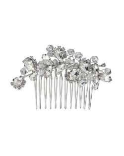 Vintage Style Glistening Crystal Women Wedding Bridal Hair Comb - Silver