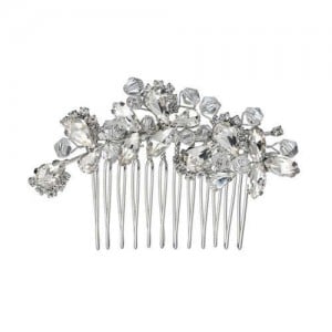 Vintage Style Glistening Crystal Women Wedding Bridal Hair Comb - Silver