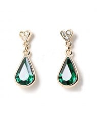 Green Austrian Crystal Inlaid Water-drop Rose Gold Earrings
