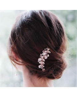 Vintage Style Glistening Crystal Women Wedding Bridal Hair Comb - Rose Gold