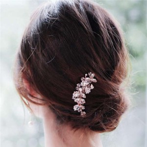 Vintage Style Glistening Crystal Women Wedding Bridal Hair Comb - Rose Gold