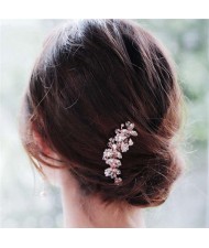 Vintage Style Glistening Crystal Women Wedding Bridal Hair Comb - Rose Gold