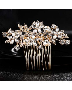 Shining Rhinestone Flowers Cluster Women Bridal Hair Comb - Golden