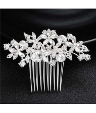 Shining Rhinestone Flowers Cluster Women Bridal Hair Comb - Silver