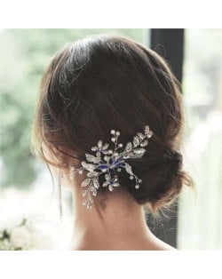 Rhinestone Leaves Handmade Women Wedding Hair Comb/ Hair Pin - Blue