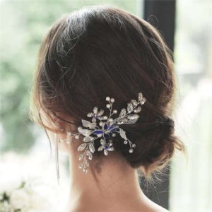 Rhinestone Leaves Handmade Women Wedding Hair Comb/ Hair Pin - Blue