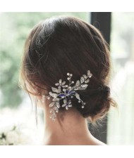 Rhinestone Leaves Handmade Women Wedding Hair Comb/ Hair Pin - Blue