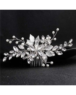 Rhinestone Leaves Handmade Women Wedding Hair Comb/ Hair Pin - Silver