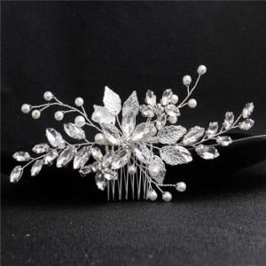 Rhinestone Leaves Handmade Women Wedding Hair Comb/ Hair Pin - Silver