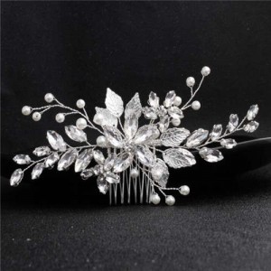 Rhinestone Leaves Handmade Women Wedding Hair Comb/ Hair Pin - Silver