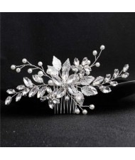 Rhinestone Leaves Handmade Women Wedding Hair Comb/ Hair Pin - Silver