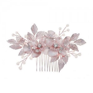 Japanese Fashion Floral Pattern Handmade Women Hair Comb/ Hair Ornament - Rose Gold