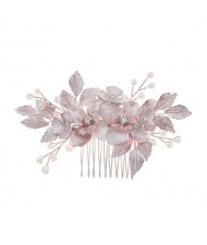 Japanese Fashion Floral Pattern Handmade Women Hair Comb/ Hair Ornament - Rose Gold