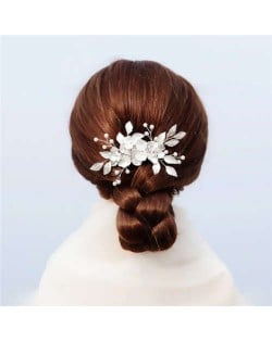 Japanese Fashion Floral Pattern Handmade Women Hair Comb/ Hair Ornament - Silver